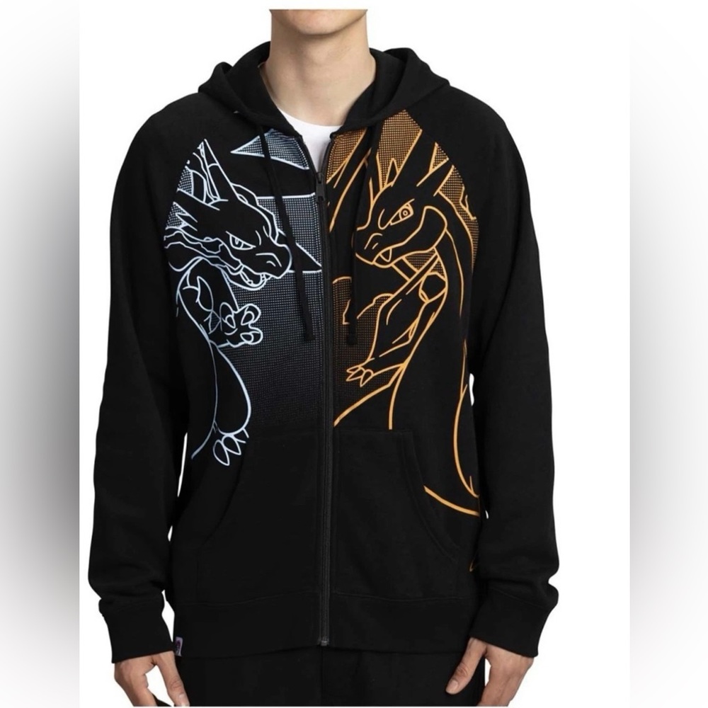 Mega Charizard X & Mega Charizard Y Black Zip-Up Hoodie Adult Small NEW Sold Out